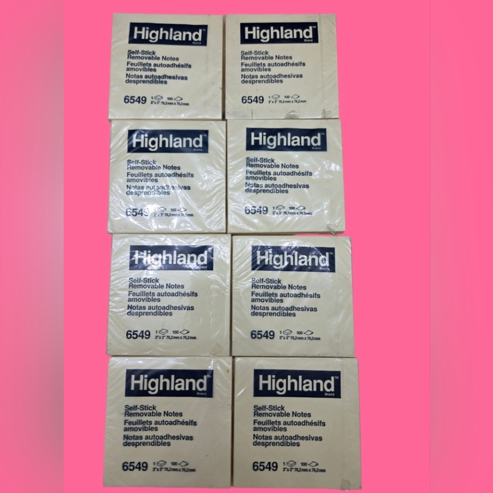 Highland Self-Stick Removeable Notes Pack #6549 Yellow 3X3 Set Of 10~ 100ct @